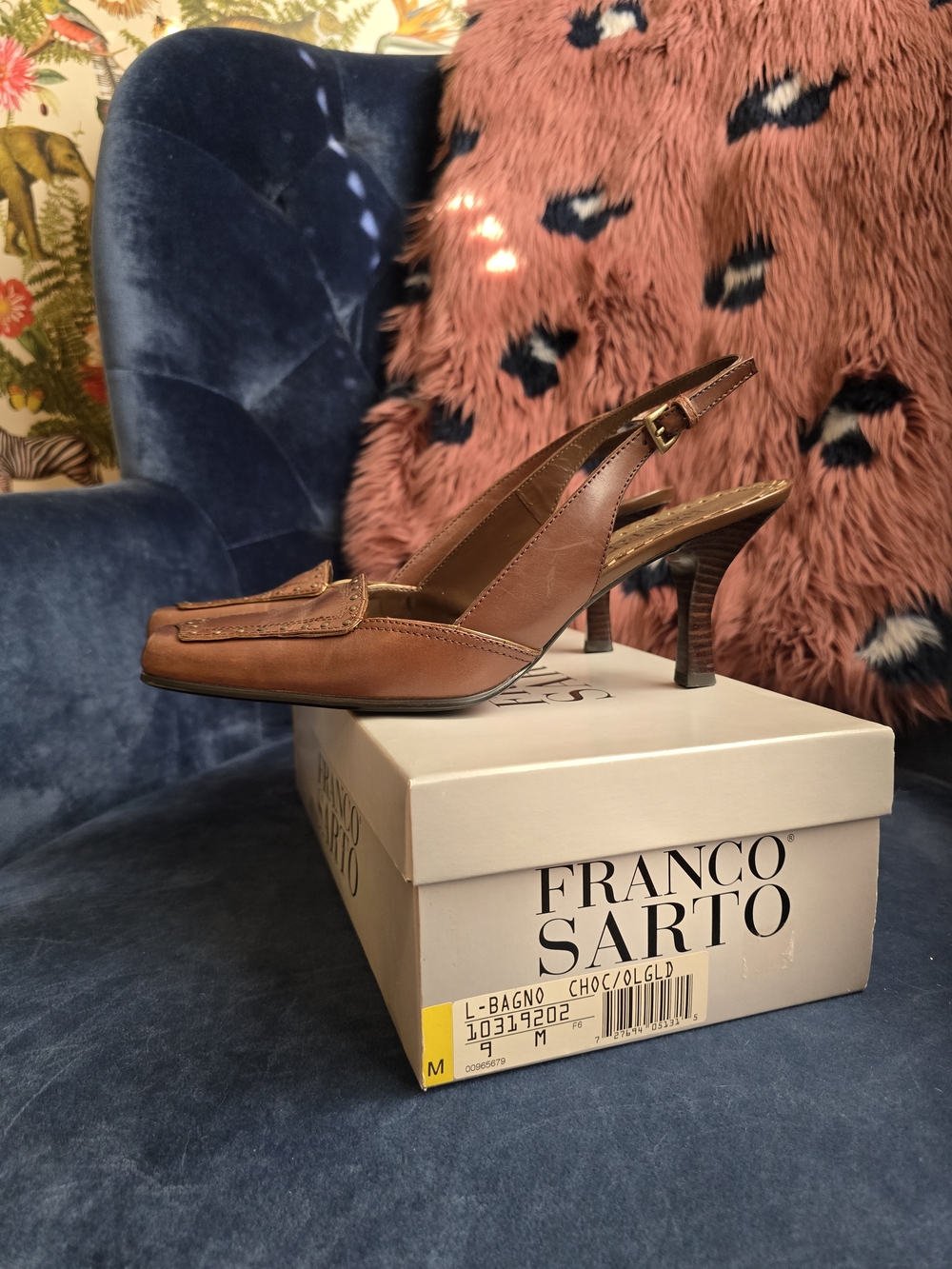 Franco Sarto Brown Leather Slingback Kitten Heel